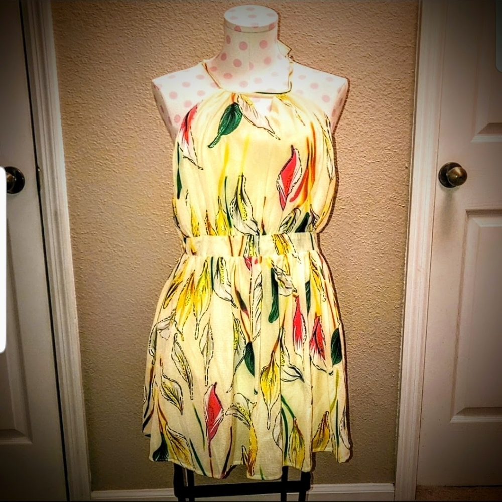 Sleeveless Feather Print Mini Dress- NWT
